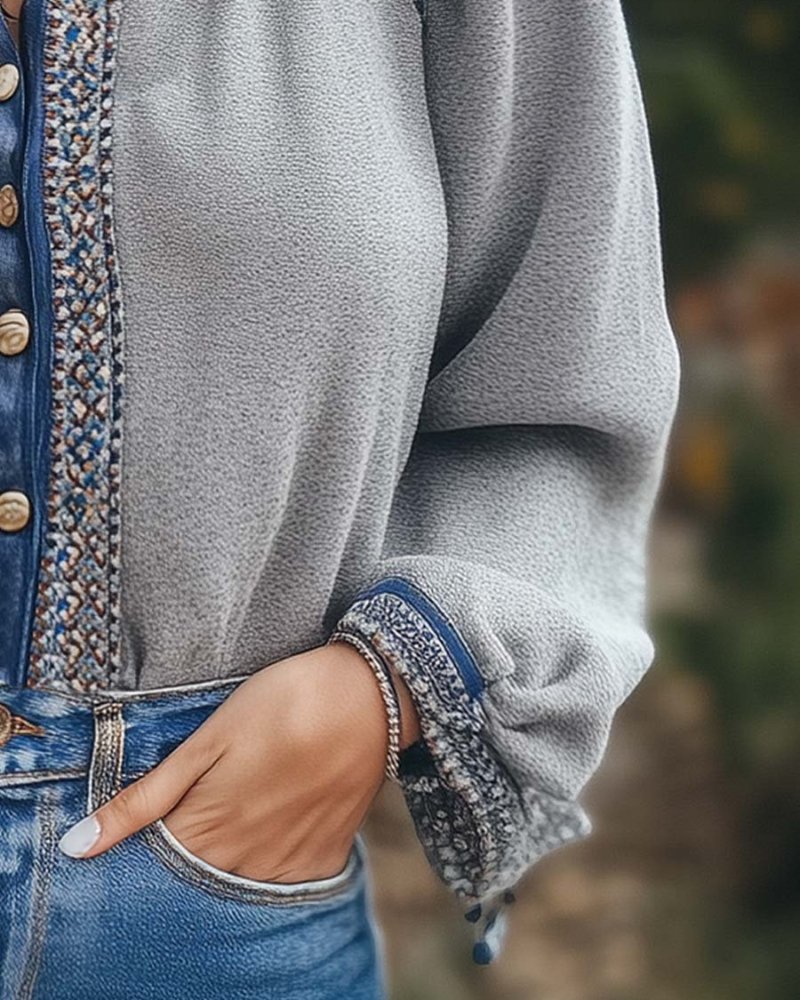 Simpluxe Vintage-Inspired Embroidered Blouse – Long Sleeve Elegance - Image 5