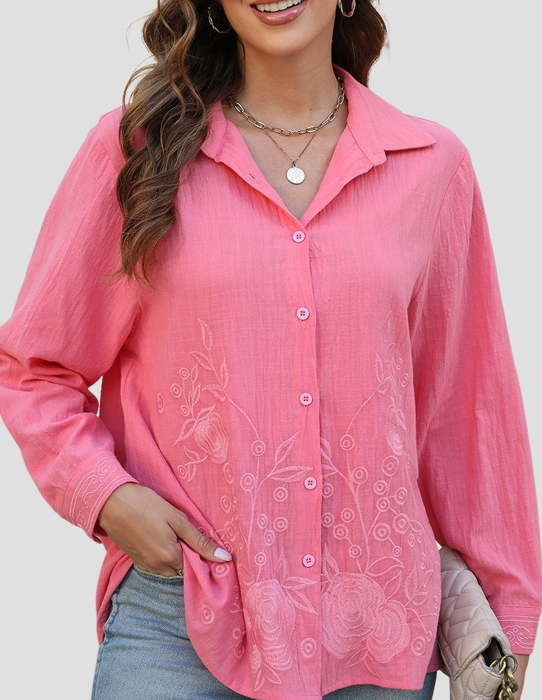 Simpluxe Floral Embroidered Shirt – Women’s Casual Long Sleeve Top